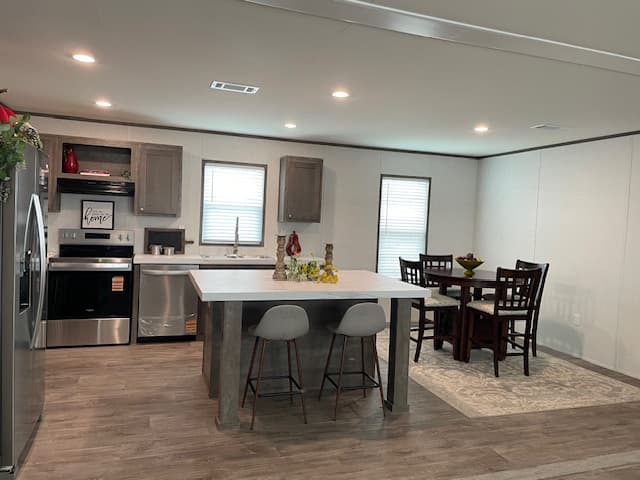 Open kitchen and dining area of the Rosewood