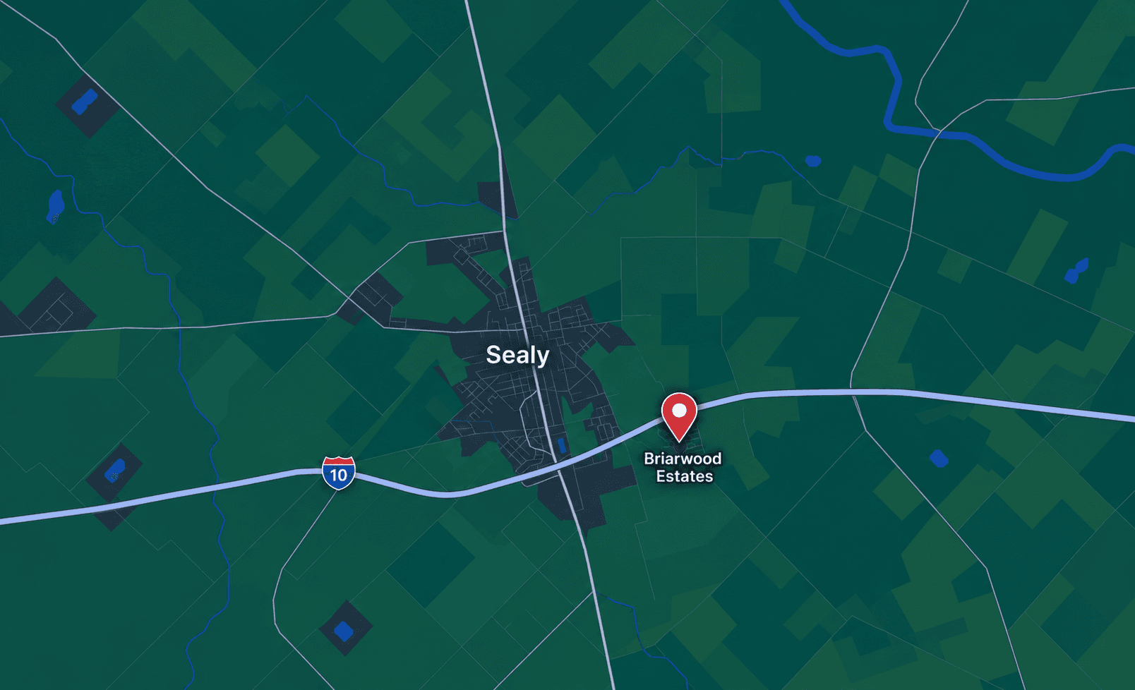 Map showing the location of Briarwood Estates in Sealy, Texas